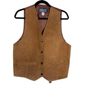 SHEBANG LARGE CAMEL TAN LEATHER VEST, LINED, 2‎ POCKETS, ADJUST BACK STRAP